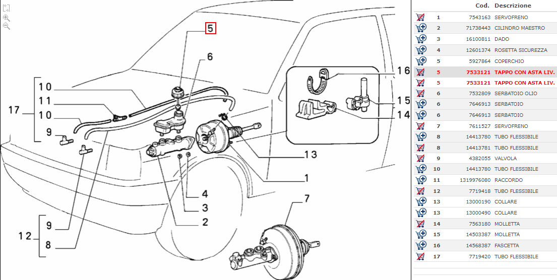 TAPPO VASCHETTA LIQUIDO FRENI CON SPIA CHECK LANCIA Y10 FIAT 7533121