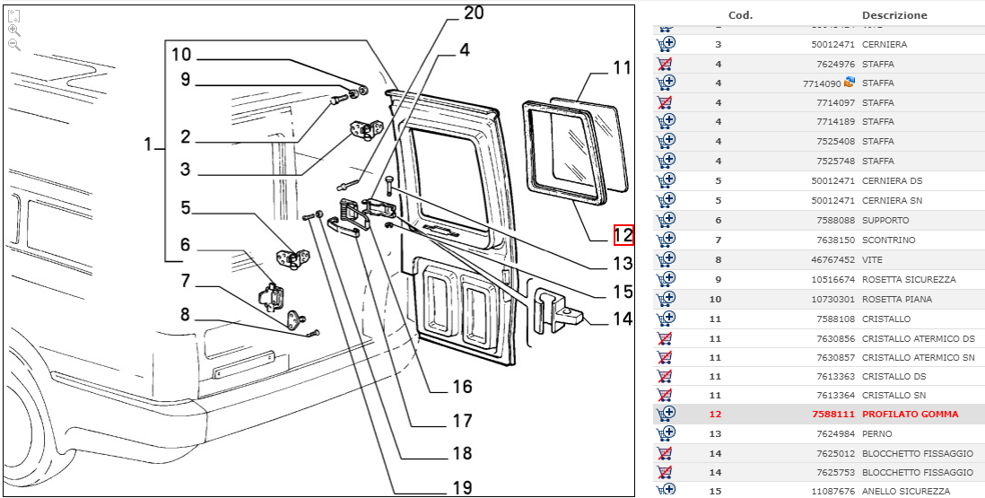 PROFILATO GOMMA CRISTALLO PORTA POSTERIORE FIAT FIORINO - FIAT 7588111