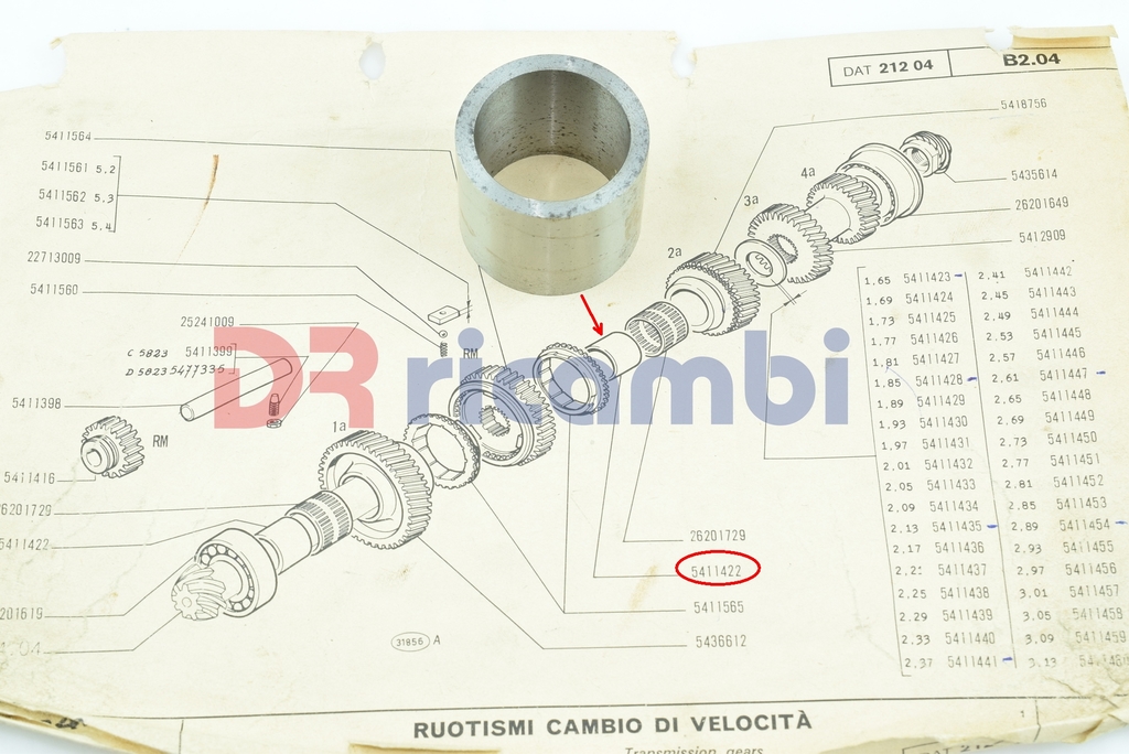 BOCCOLA PER GABBIA A RULLI INGRANAGGIO CAMBIO 2ª FIAT 242 E CITROEN FIAT 5411422