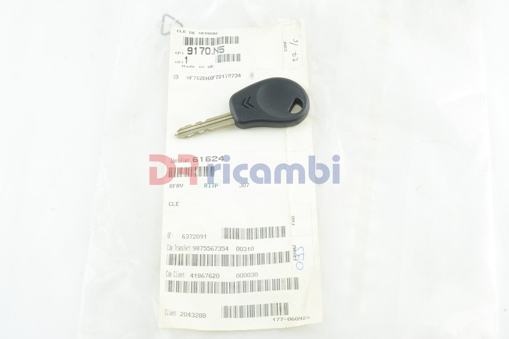 CHIAVE SOSTITUIVA SERRATURA PORTE VETTURE CITROEN PEUGEOT - 9170N5  9170.N5